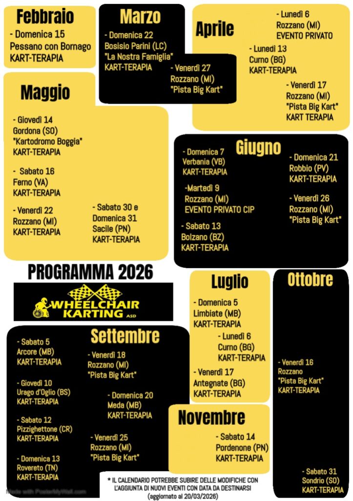 locandina - Calendario ufficiale Kart-Terapia 2026
