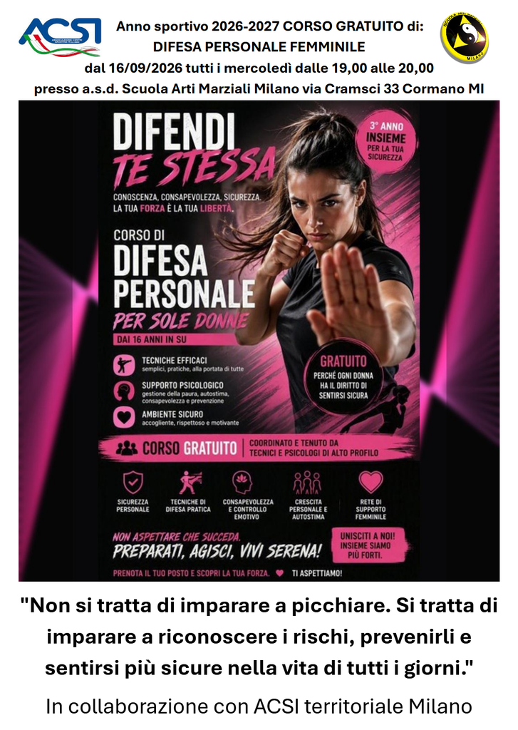 Locandina - Corso Difesa Personale Femminile Cormano 2026